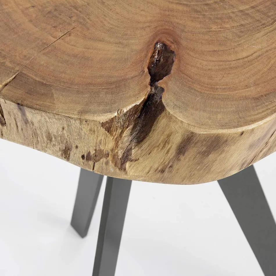 Round Coffee Table in Trunk of Wood and Steel Homemotion - Tancredi Viadurini