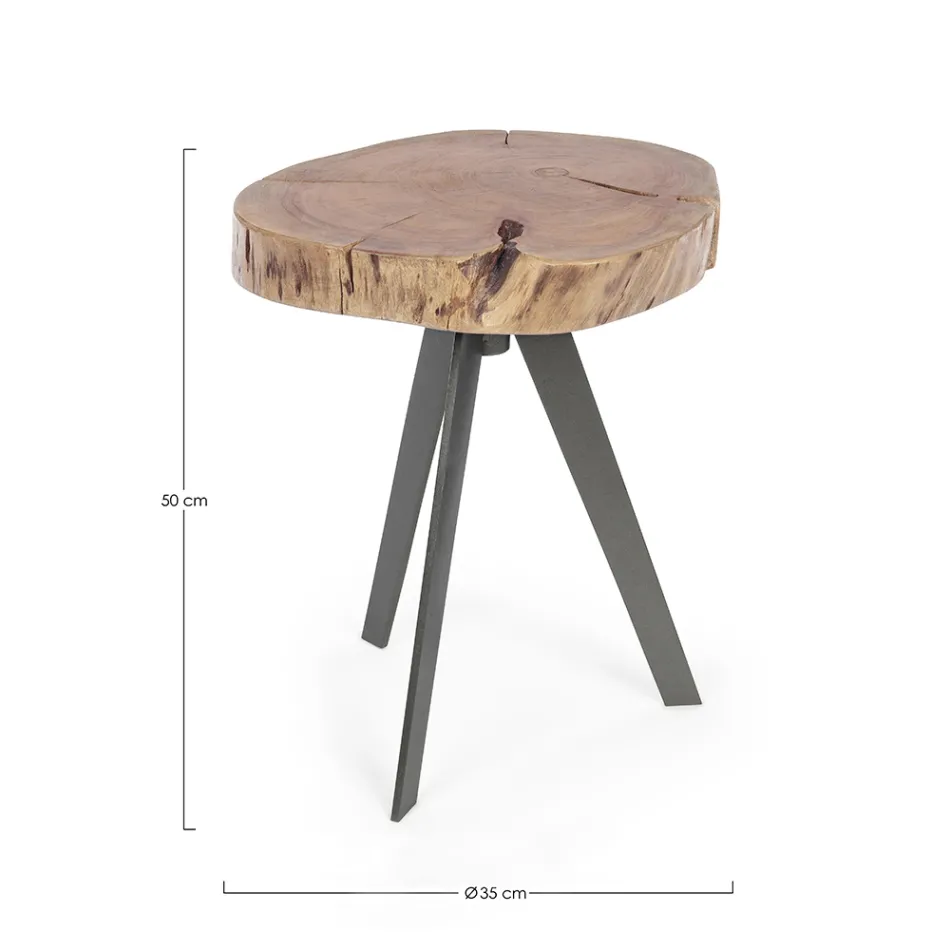 Round Coffee Table in Trunk of Wood and Steel Homemotion - Tancredi Viadurini