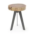 Round Coffee Table in Trunk of Wood and Steel Homemotion - Tancredi Viadurini