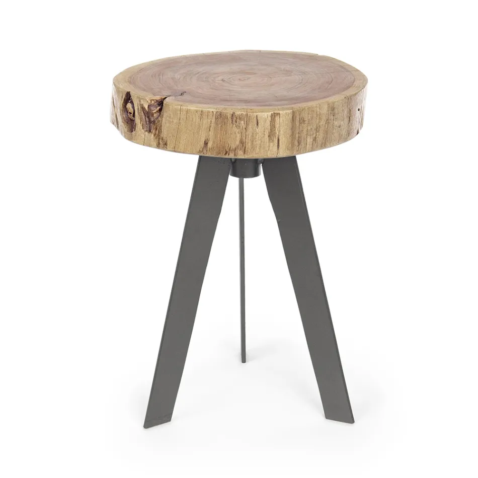 Round Coffee Table in Trunk of Wood and Steel Homemotion - Tancredi Viadurini