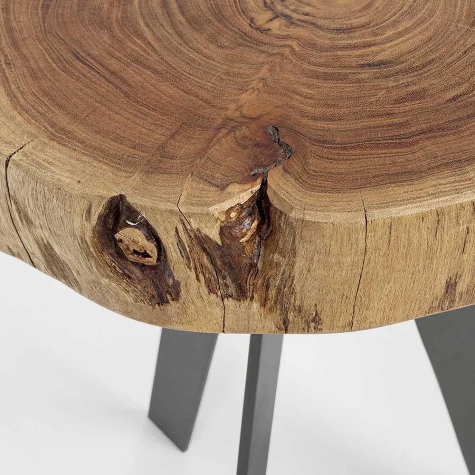Round Coffee Table in Trunk of Wood and Steel Homemotion - Tancredi Viadurini