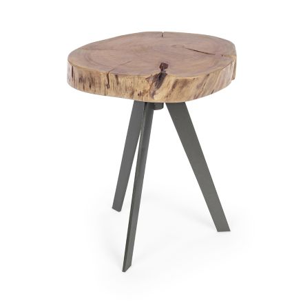 Round Coffee Table in Trunk of Wood and Steel Homemotion - Tancredi Viadurini