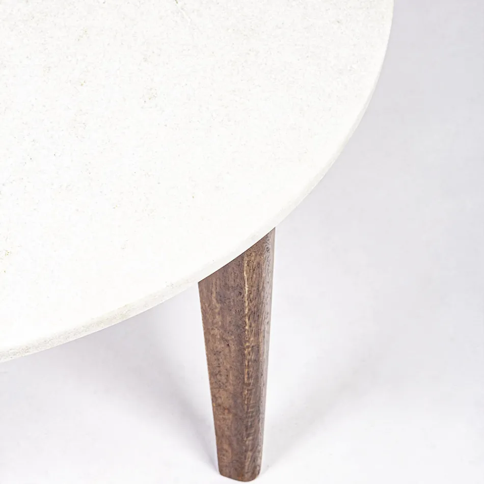 Round Coffee Table for Living Room in Marble and Mango Wood - Desiderio Viadurini