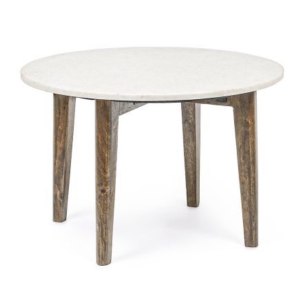 Round Coffee Table for Living Room in Marble and Mango Wood - Desiderio Viadurini