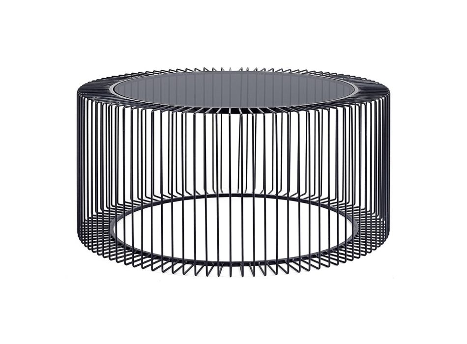 Round Coffee Table in Painted Steel and Tempered Glass - Apuleio Viadurini