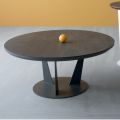 Round Coffee Table in Inclined Metal and Ceramic Top - Coriko