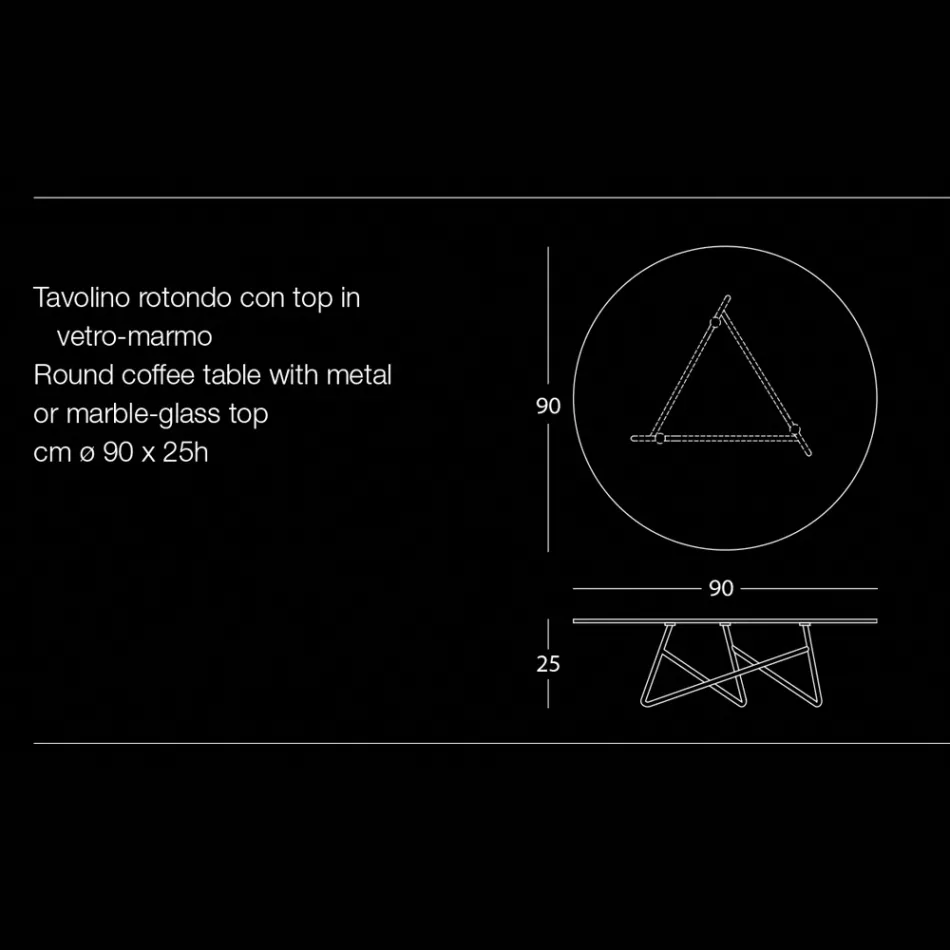 Round Living Room Coffee Table in Luxury Marble Effect Metal and Glass - Magali Viadurini