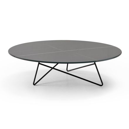 Round Living Room Coffee Table in Luxury Marble Effect Metal and Glass - Magali Viadurini