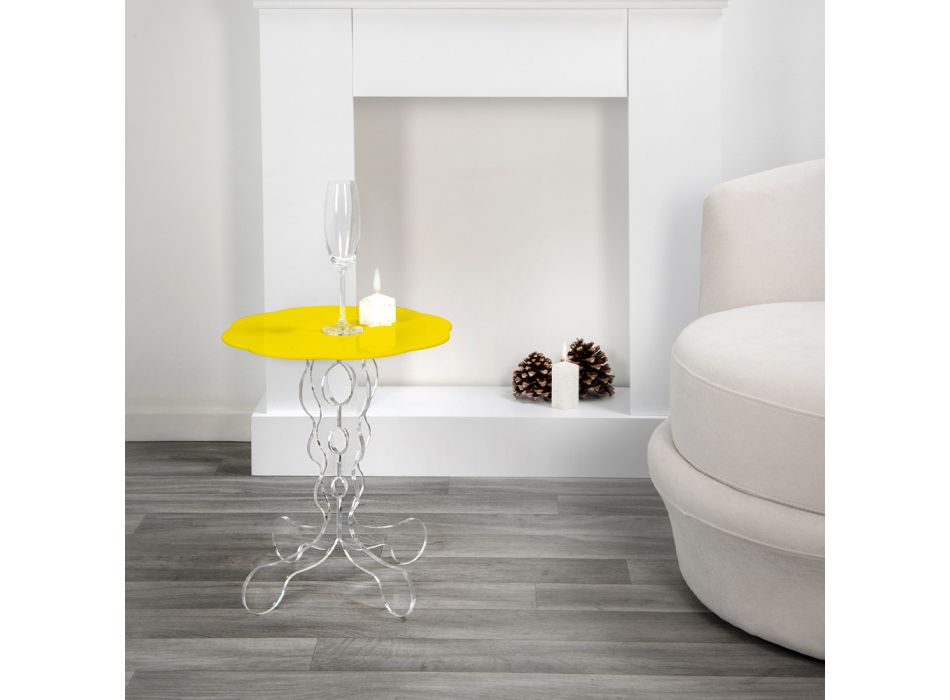 Round yellow coffee table, diameter 50cm, modern design Janis, made in Italy Viadurini