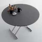 Transformable Coffee Table in Round Metal and Glass Dining Table - Giordana Viadurini