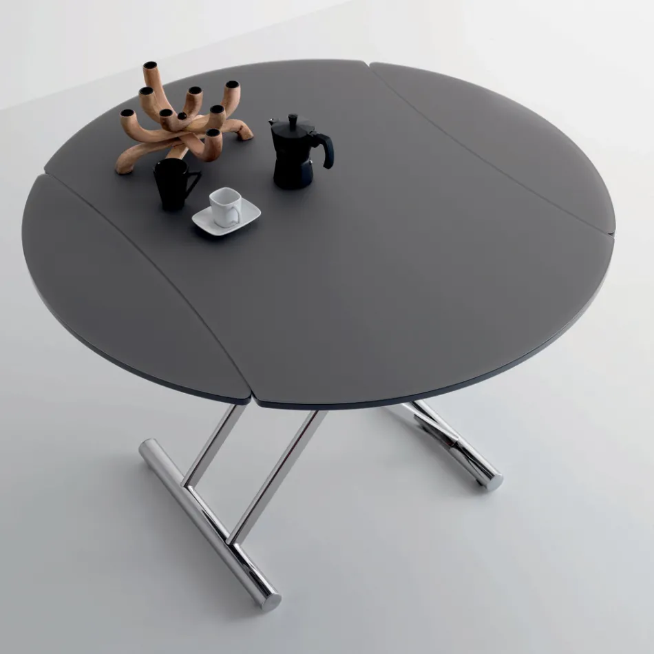 Transformable Coffee Table in Round Metal and Glass Dining Table - Giordana Viadurini