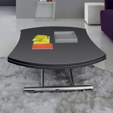 Transformable Coffee Table in Round Metal and Glass Dining Table - Giordana Viadurini