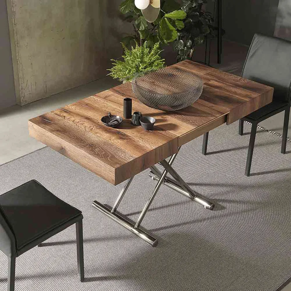 Modern Transformable Coffee Table in Wood and Metal, Made in Italy - Spirit Viadurini
