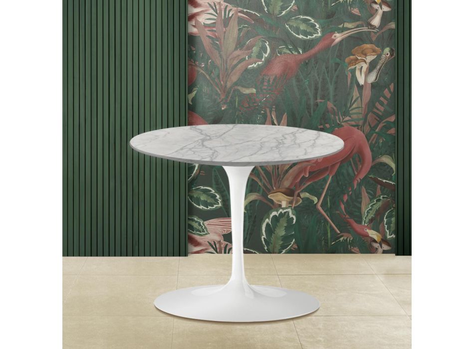 Eero Saarinen Tulip Coffee Table H 39 with Statuarietto Carrara Marble Top Viadurini