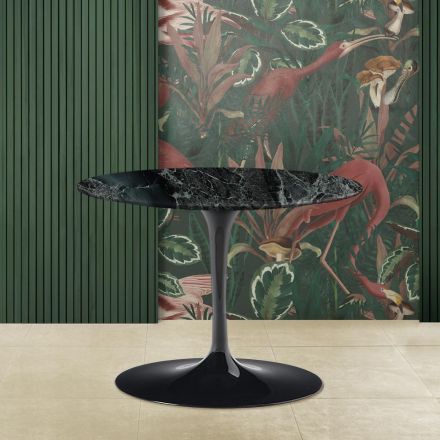 Tulip Coffee Table Eero Saarinen H 39 with Oval Top in Green Alpi Marble - Scarlet Viadurini