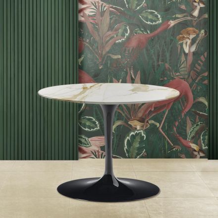 Tulip Coffee Table Eero Saarinen H 39 Oval in Gold Caracatta Marble Made in Italy Viadurini