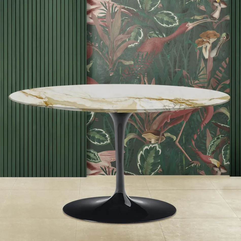 Tulip Coffee Table Eero Saarinen H 41 with Gold Caracatta Marble Top Made in Italy - Scarlet Viadurini