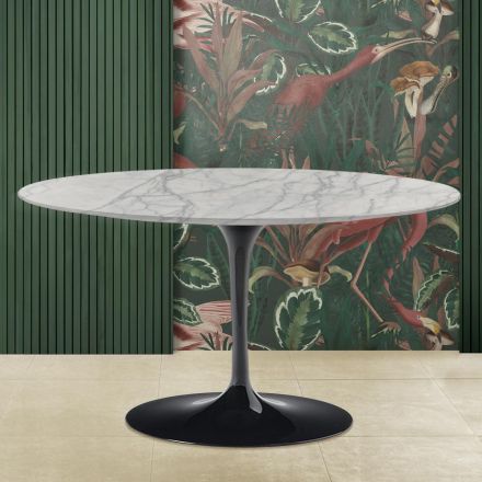 Tulip Coffee Table Eero Saarinen H 41 with Oval Top in Carrara Statuarietto Marble Viadurini
