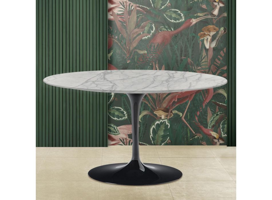 Tulip Coffee Table Eero Saarinen H 41 with Oval Top in Carrara Statuarietto Marble Viadurini