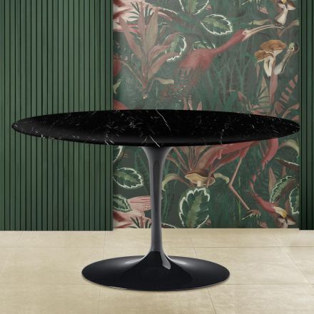 Tulip Coffee Table Eero Saarinen H 41 with Oval Top in Black Marquinia Marble Viadurini