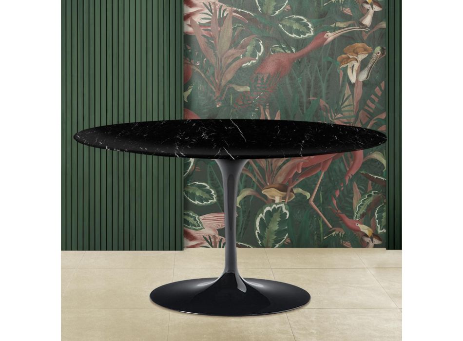 Tulip Coffee Table Eero Saarinen H 41 with Oval Top in Black Marquinia Marble Viadurini