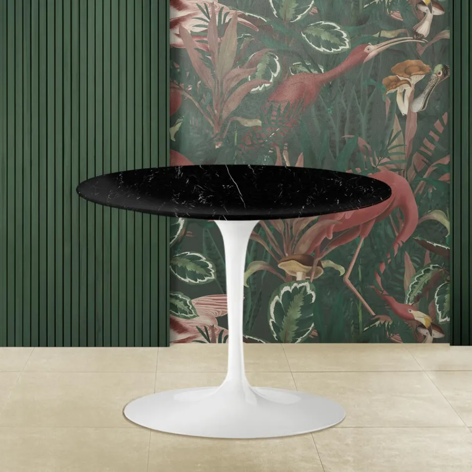 Tulip Coffee Table Eero Saarinen H 41 with Round Black Marquinia Marble Top Viadurini