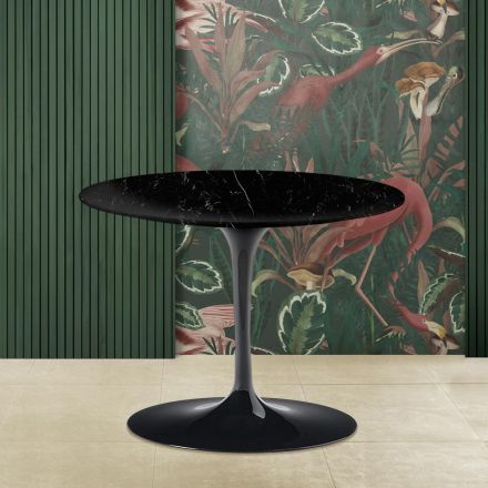 Tulip Coffee Table Eero Saarinen H 41 with Round Black Marquinia Marble Top Viadurini
