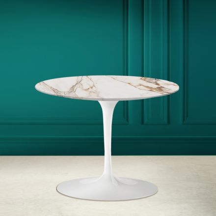 Tulip Coffee Table Eero Saarinen H 41 in Ceramic Calacatta Antique White - Scarlet Viadurini