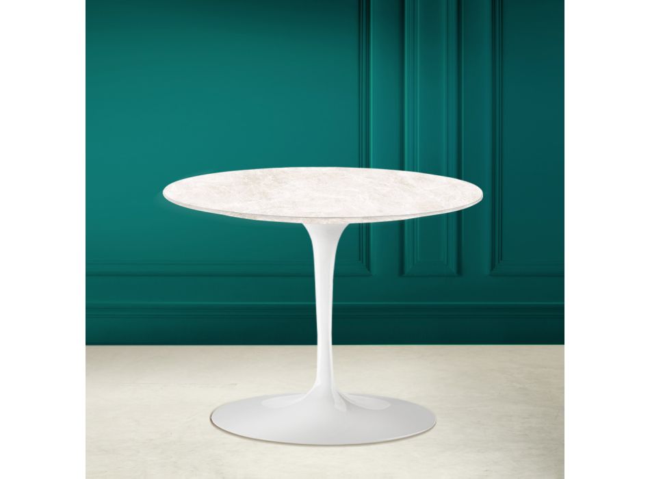 Tulip Coffee Table Eero Saarinen H 41 in Ceramic Diamond Cream Made in Italy - Scarlet Viadurini