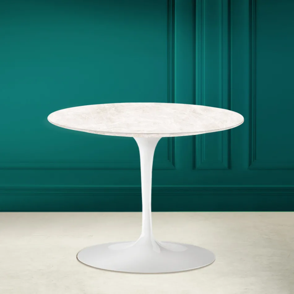 Tulip Coffee Table Eero Saarinen H 41 in Ceramic Diamond Cream Made in Italy - Scarlet Viadurini