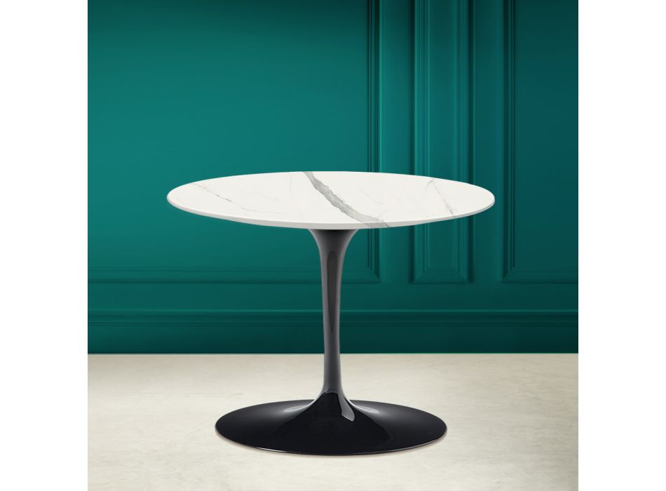 Tulip Coffee Table Eero Saarinen H 41 in Full Vein Statuary Ceramic Made in Italy - Scarlet Viadurini