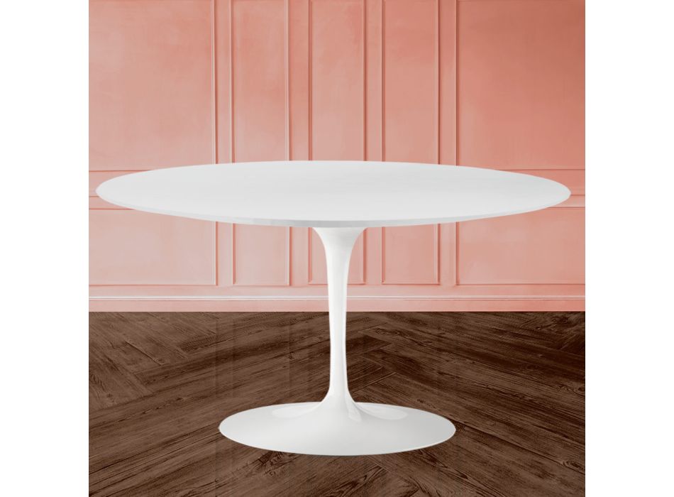 Tulip Coffee Table Eero Saarinen H 41 Oval with White Liquid Laminate - Scarlet Top Viadurini