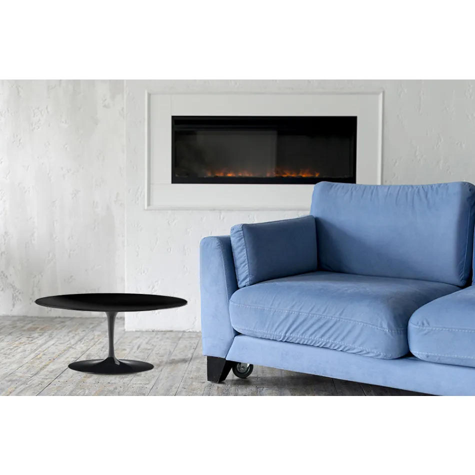 Tulip Coffee Table Eero Saarinen H 41 Oval with Black Liquid Laminate - Scarlet Top Viadurini