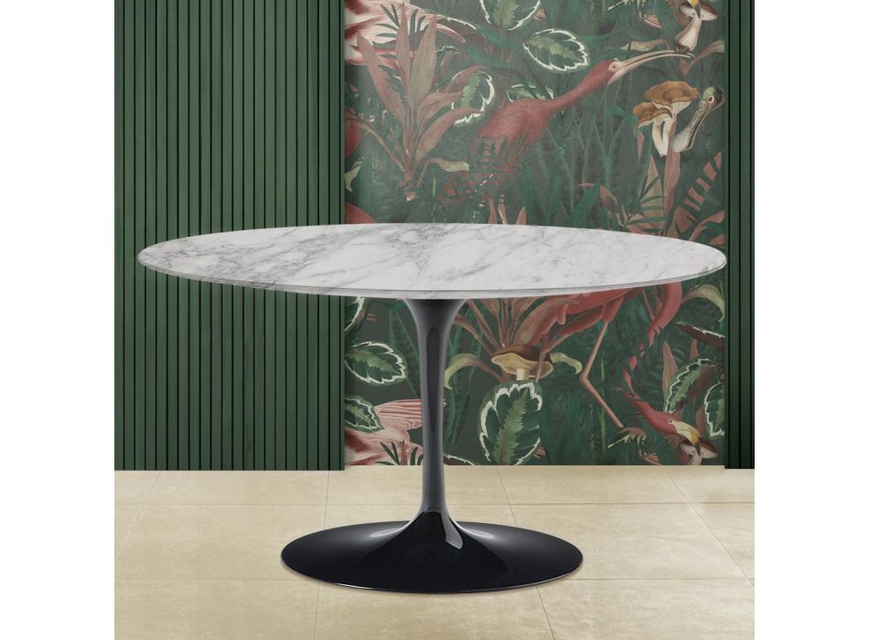 Eero Saarinen H 41 Oval Tulip Coffee Table with Arabescato Marble Top Made in Italy - Scarlet Viadurini