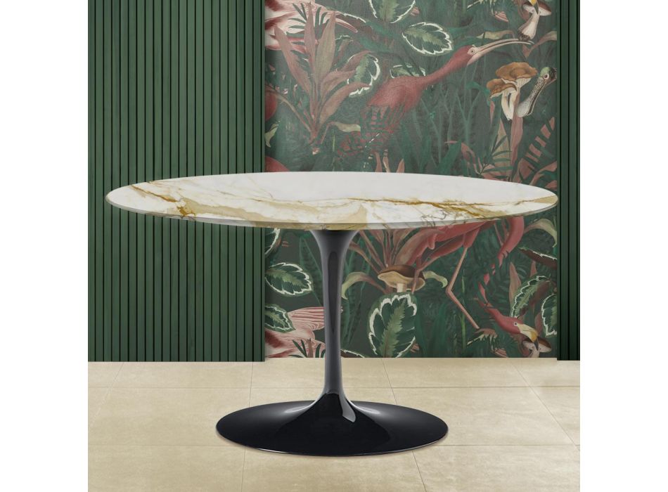 Tulip Coffee Table Eero Saarinen H 41 Oval with Caracatta Gold Marble Top Viadurini