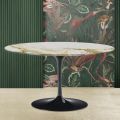 Tulip Eero Saarinen H 41 Oval Coffee Table with Calacatta Gold Marble Top - Scarlet