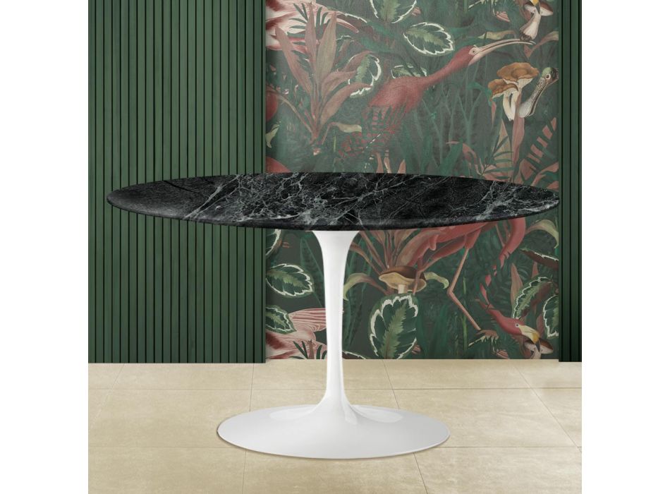 Eero Saarinen H 41 Oval Tulip Coffee Table with Green Alpi Marble Top Made in Italy - Scarlet Viadurini