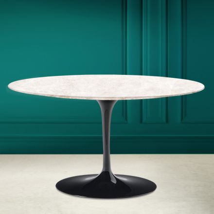 Eero Saarinen H 41 Oval Tulip Coffee Table in Diamond Cream Ceramic Made in Italy - Scarlet Viadurini