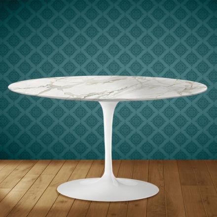 Eero Saarinen Tulip Coffee Table H 41 Oval in Glossy Ceramic Made in Italy - Scarlet Viadurini