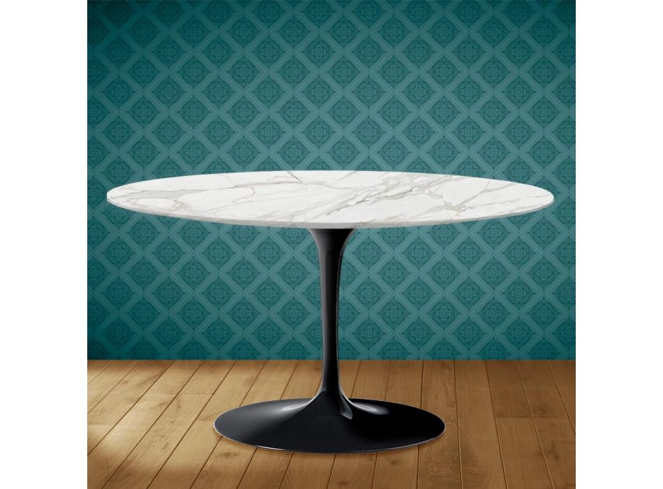 Tulip Coffee Table Eero Saarinen H 41 Oval in Morpheus Ceramic Made in Italy - Scarlet Viadurini