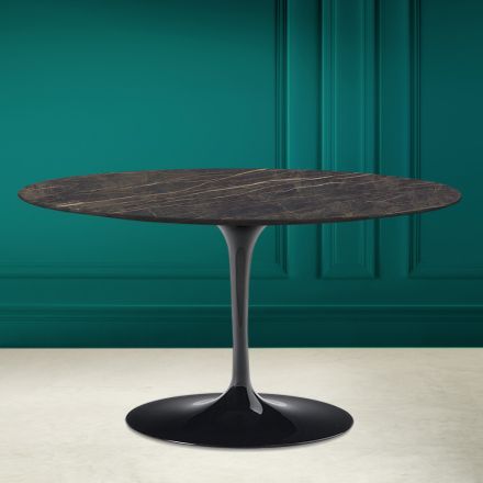 Tulip Coffee Table Eero Saarinen H 41 Oval in Noir Desire Ceramic Made in Italy - Scarlet Viadurini