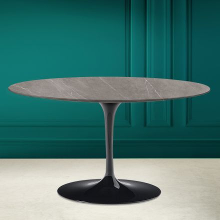 Eero Saarinen H 41 Oval Tulip Coffee Table in Gray Stone Ceramic Made in Italy - Scarlet Viadurini