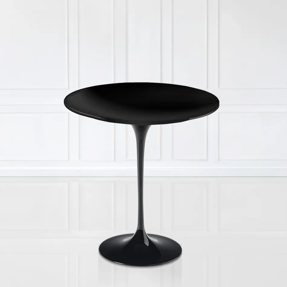 Tulip Coffee Table Eero Saarinen H 52 with Black Liquid Laminate Top Made in Italy - Scarlet Viadurini