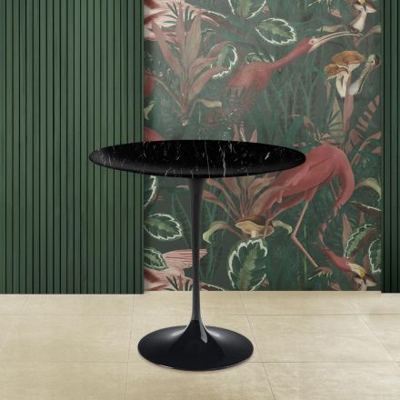 Tulip Coffee Table Eero Saarinen H 52 with Black Marquinia Marble Top Made in Italy - Scarlet Viadurini