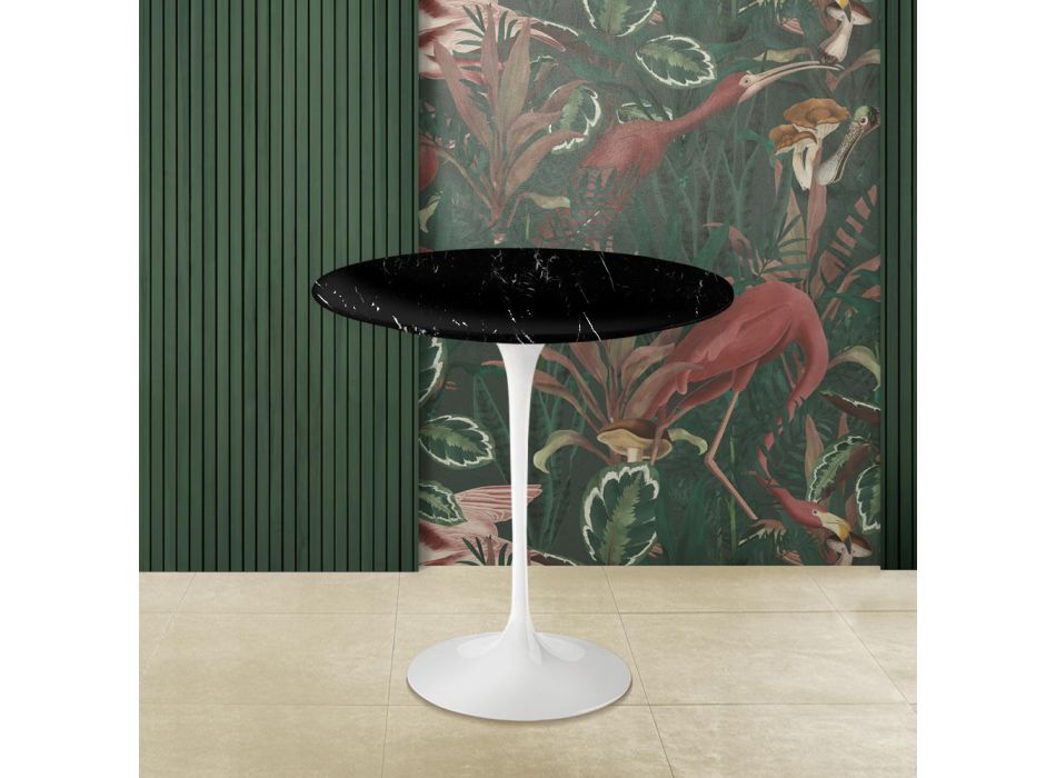 Tulip Coffee Table Eero Saarinen H 52 in Black Marquinia Marble Made in Italy - Scarlet Viadurini