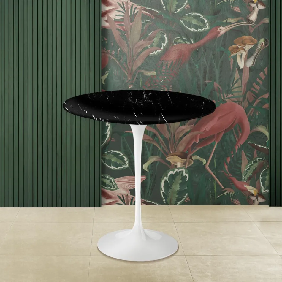 Tulip Coffee Table Eero Saarinen H 52 in Black Marquinia Marble Made in Italy - Scarlet Viadurini