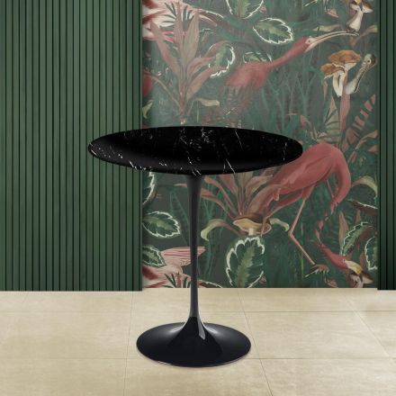 Tulip Coffee Table Eero Saarinen H 52 in Black Marquinia Marble Made in Italy - Scarlet Viadurini