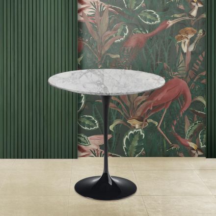 Tulip Coffee Table Eero Saarinen H 52 Round in Arabescato Marble Made in Italy - Scarlet Viadurini