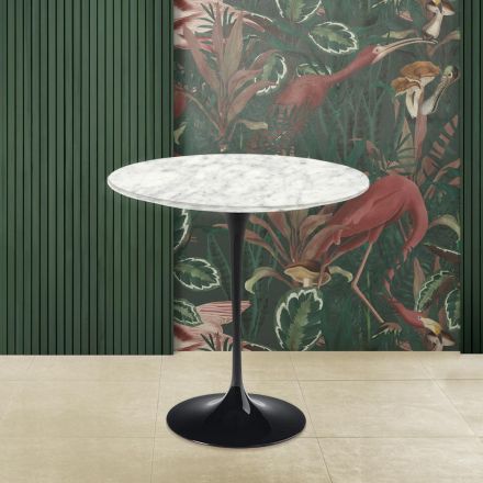 Tulip Coffee Table Eero Saarinen H 52 Round in Carrara Marble Made in Italy - Scarlet Viadurini