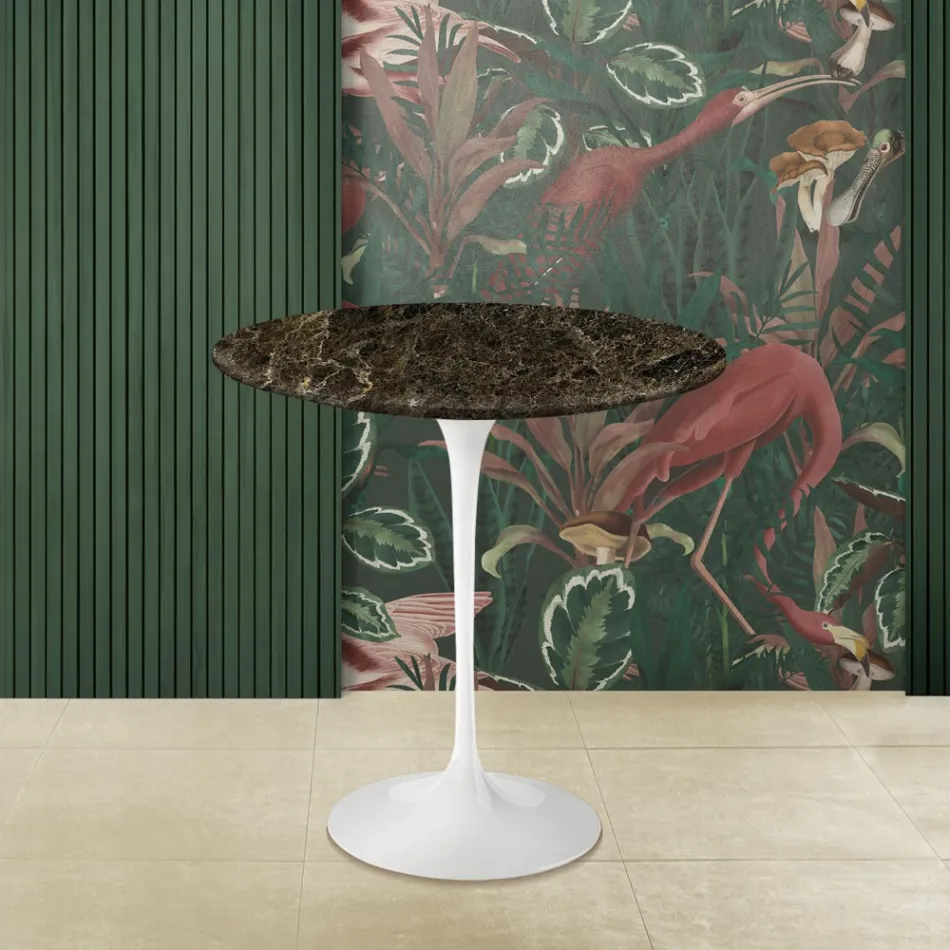 Tulip Coffee Table Eero Saarinen H 52 Round in Emperador Dark Marble Made in Italy - Scarlet Viadurini